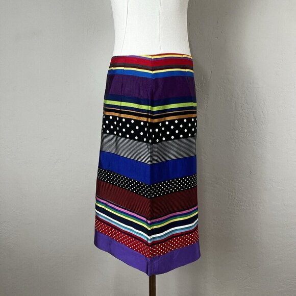 J. McLaughlin Pencil Skirt Colorful Striped Ribbon Polka Dot Knee Length Size‎ 6 - Picture 5 of 11